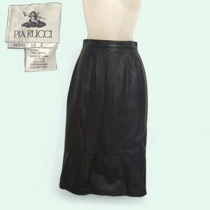 Pia Rucci Vintage Women's 100% Genuine Leather Midi Skirt Black Size 2 Petite